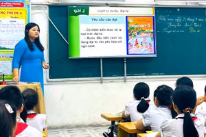 Nhờ công nghệ, bài giảng trong mỗi giờ học ở Trường Tiểu học Lê Hồng Phong trở nên trực quan sinh động hơn. Ảnh: NNTC