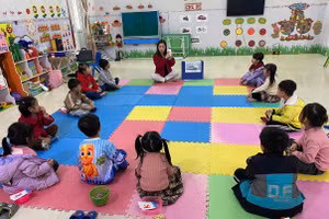 Giờ học tại Trường Mầm non Vinh Tiền (Long Cốc, Phú Thọ). Ảnh: NTCC