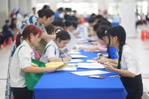 Thí sinh làm thủ tục nhập học tại Trường Đại học Tôn Đức Thắng, tháng 8/2025. Ảnh: Duy Khánh