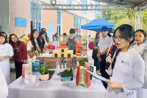 Học sinh Trường THPT Trần Phú (quận Hải Châu, TP Đà Nẵng) thi thuyết trình trong Ngày hội Văn hóa đọc Đà Nẵng năm 2023. Ảnh: PV