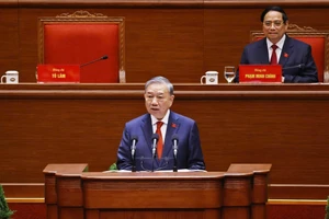 Tổng Bí thư Tô Lâm đọc diễn văn bế mạc Đại hội XIV của Đảng. Ảnh: TTXVN