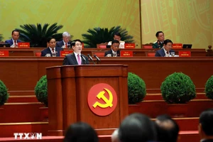 Đồng chí Lương Cường, Ủy viên Bộ Chính trị, Chủ tịch nước trình bày Diễn văn khai mạc Đại hội. Ảnh: TTXVN