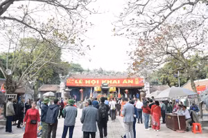 Người dân và du khách dâng hương tại khu vực Đền Trần. 