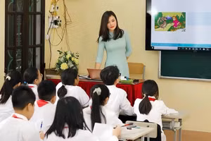 Tiết học ứng dụng CNTT tại Trường THCS Trần Đăng Ninh (Nam Định, Ninh Bình). 