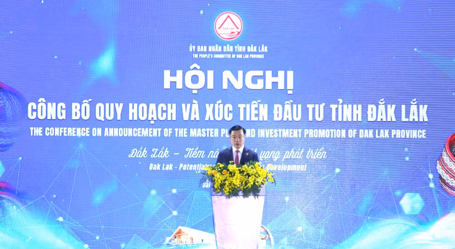 Ông Đỗ Hữu Huy, Chủ tịch UBND tỉnh Đắk Lắk phát biểu tại Hội nghị. (Ảnh: TH)