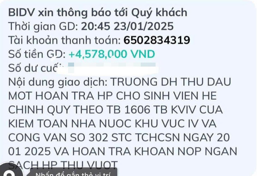 Trường ĐH Thủ Dầu Một hoàn trả 21 tỷ đồng học phí thu sai cho sinh viên