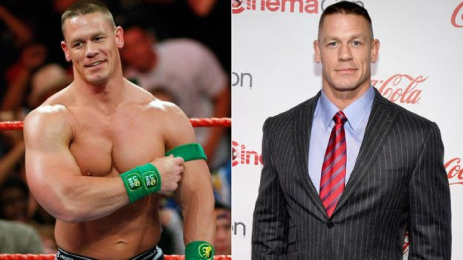 John Cena trên võ đài năm 2009 và trước máy quay phim năm 2017