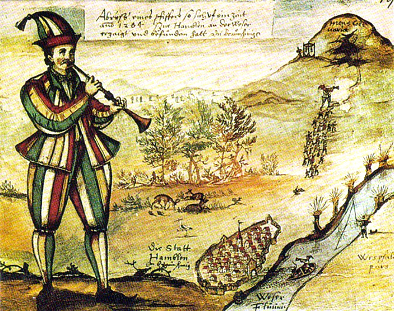 Bức tranh cổ nhất về Pied Piper sao chép từ cửa kính của nhà thờ Market ở Hamelin