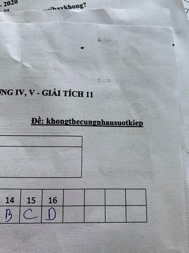 Nhìn mã đề bài kiểm tra toán 1 tiết, cả lớp cười ngất ảnh 3 Nhìn mã đề bài kiểm tra toán 1 tiết, cả lớp cười ngất ảnh 3