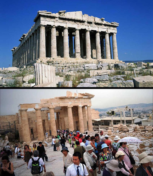 Đền Acropolis ở Athens, Hy Lạp vừa điêu tàn, đổ nát, vừa đông đúc, khác xa những bức ảnh trên mạng. Đền Acropolis ở Athens, Hy Lạp vừa điêu tàn, đổ nát, vừa đông đúc, khác xa những bức ảnh trên mạng.