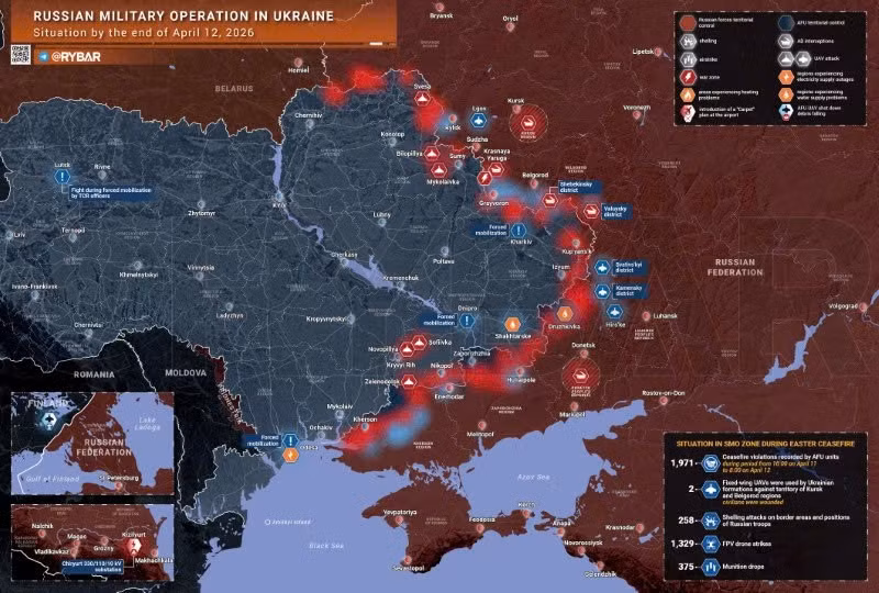 Bản đồ chiến sự Ukraine ngày 12/4. (Ảnh: Rybar) ban-do-chien-su-1.jpg