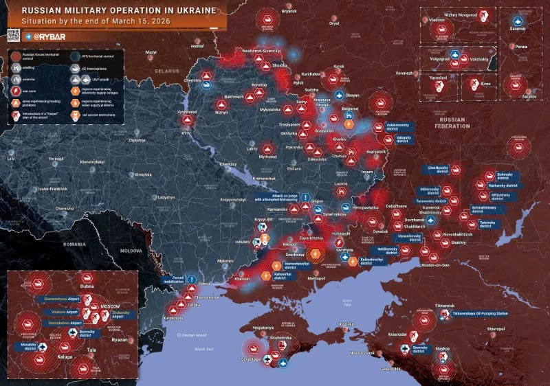 Bản đồ chiến sự Ukraine ngày 15/3. (Ảnh: Rybar) ban-do-chien-su-1.jpg