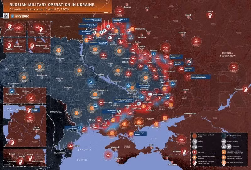 Bản đồ chiến sự Ukraine ngày 7/4. (Ảnh: Rybar) ban-do-chien-su-1.jpg