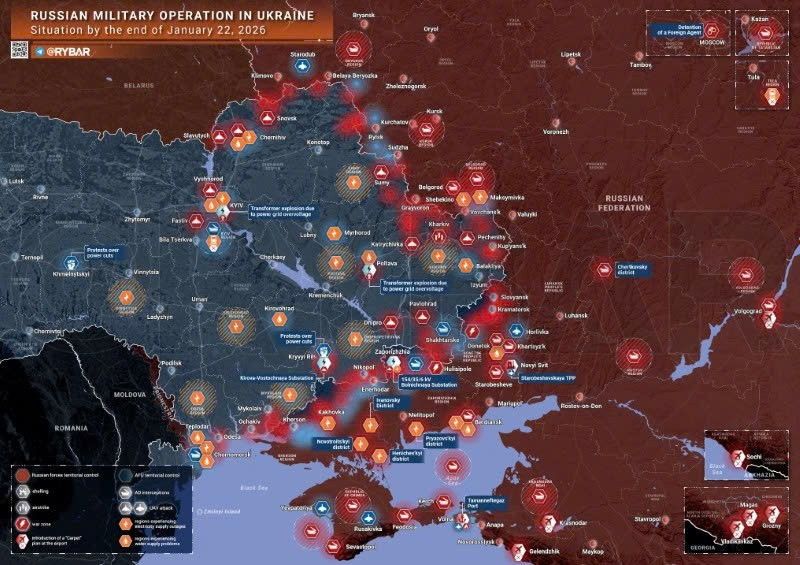 Bản đồ chiến sự Ukraine ngày 22/01/2026. (Ảnh: Rybar) ban-do-chien-su-2.jpg