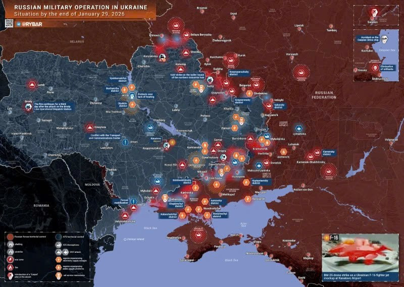 Bản đồ chiến sự Ukraine ngày 29/01/2026. (Ảnh: Rybar) ban-do-chien-su-1.jpg