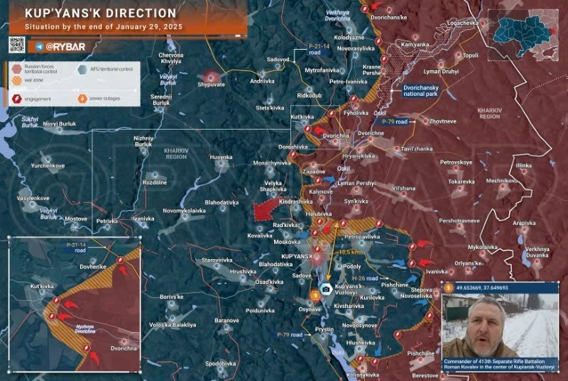Bản đồ chiến sự Ukraine ngày 29/01/2026, hướng Kupyansk. (Ảnh: Rybar) ban-do-chien-su-2.jpg