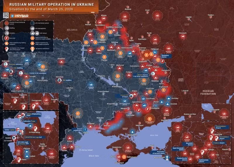 Bản đồ chiến sự Ukraine ngày 25/3. (Ảnh: Rybar) ban-do-chien-su-1.jpg