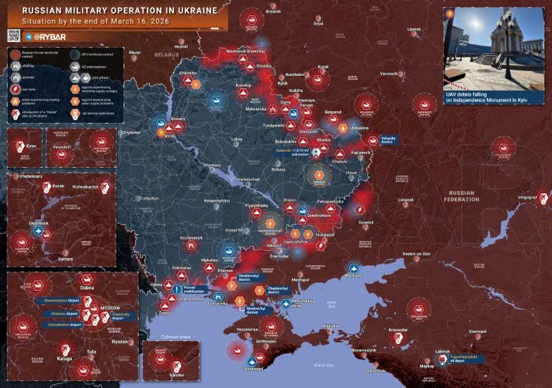 Bản đồ chiến sự Ukraine ngày 16/3. (Ảnh: Rybar) ban-do-chien-su-1.jpg