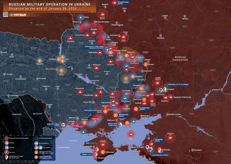 Bản đồ chiến sự Ukraine ngày 26/01/2026. (Ảnh: Rybar) ban-do-chien-su-1.jpg
