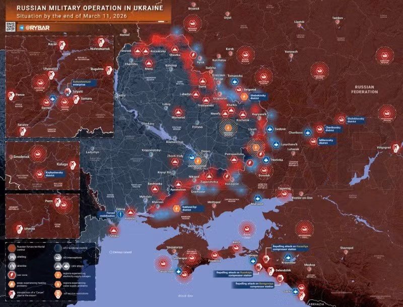 Bản đồ chiến sự Ukraine ngày 11/3. (Ảnh: Rybar) ban-do-chien-su-1.jpg