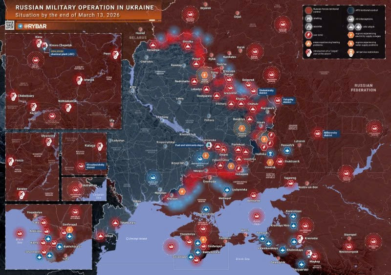 Bản đồ chiến sự Ukraine ngày 13/3. (Ảnh: Rybar) ban-do-chien-su1.jpg