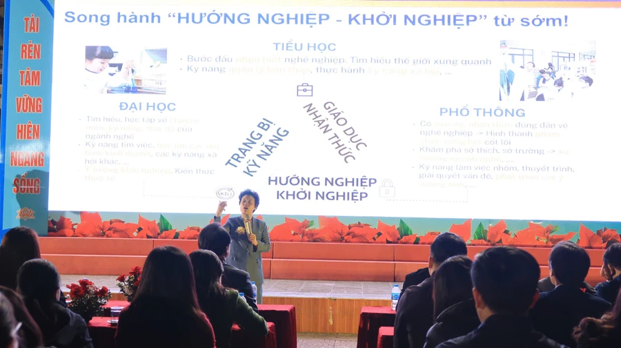 PGS.TS Chu Cẩm Thơ - Trưởng ban Ban nghiên cứu đánh giá Viện Khoa học Giáo dục Việt Nam tư vấn cho học sinh những điều kiện cần và đủ để chọn lựa nghề nghiệp tương lai.