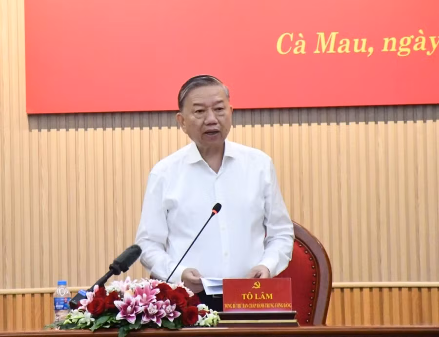 Tổng Bí thư Tô Lâm tại buổi làm việc với Ban Thường vụ Tỉnh ủy Cà Mau.