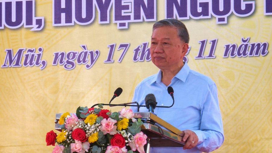 Tổng Bí thư Tô Lâm phát biểu tại Ngày hội Đại đoàn kết toàn dân tộc ở ấp Mũi.