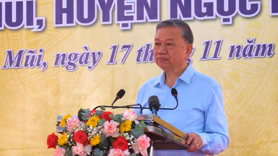 Tổng Bí thư Tô Lâm phát biểu tại Ngày hội Đại đoàn kết toàn dân tộc ở ấp Mũi.