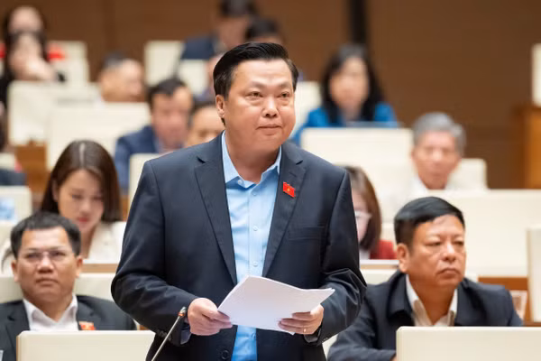 Đại biểu Phạm Hùng Thắng, Đoàn ĐBQH tỉnh Ninh Bình thảo luận tại phiên họp.