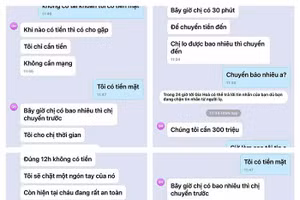 Tin nhắn các đối tượng gửi cho gia đình nạn nhân yêu cầu chuyển tiền. Ảnh: Công an TP Cần Thơ.