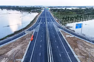 Dự án thành phần đoạn Cần Thơ - Hậu Giang nhìn từ trên cao.