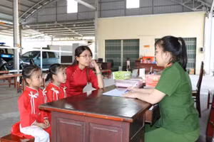 Lực lượng Cảnh sát Quản lý hành chính về TTXH Công an tỉnh An Giang tiếp nhận hồ sơ, cấp CCCD cho người dân xuyên Tết.