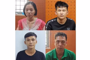 Các đối tượng trong vụ dàn cảnh giật dây chuyền tại Liên Hoa Bảo Tháp ra đầu thú. Ảnh: Công an Cần Thơ.