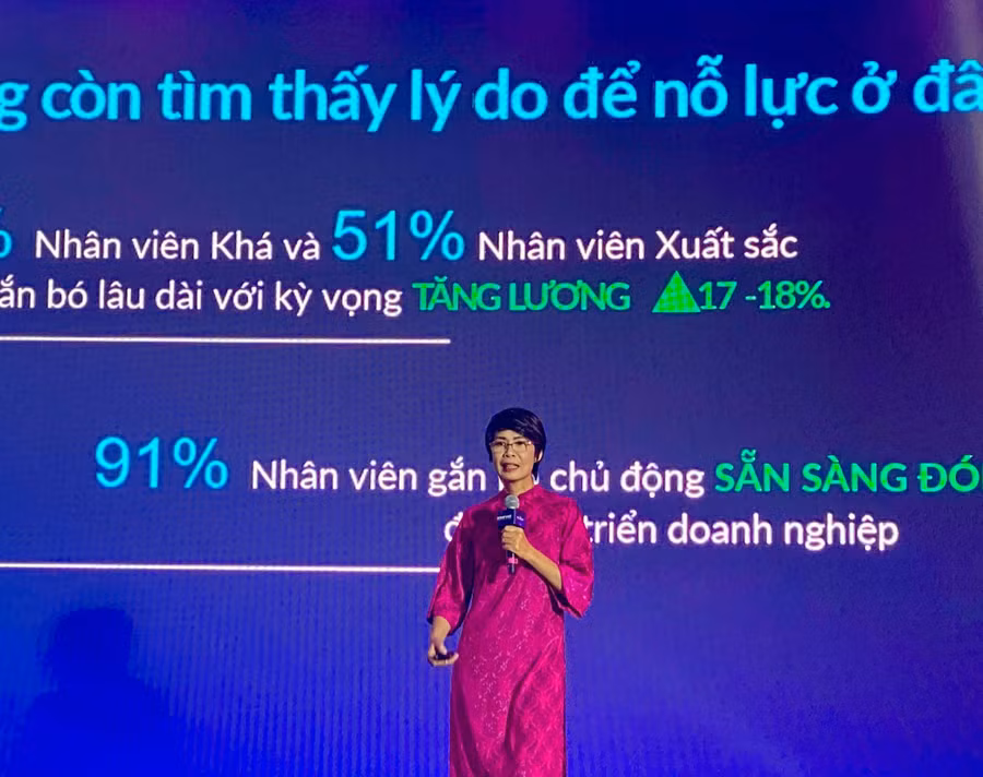 Bà Trần Liên Phương, Giám đốc nghiên cứu Amco Việt Nam chia sẻ bài luận với chủ đề Bền vững trong biến chuyển. Ảnh: Nga Võ.