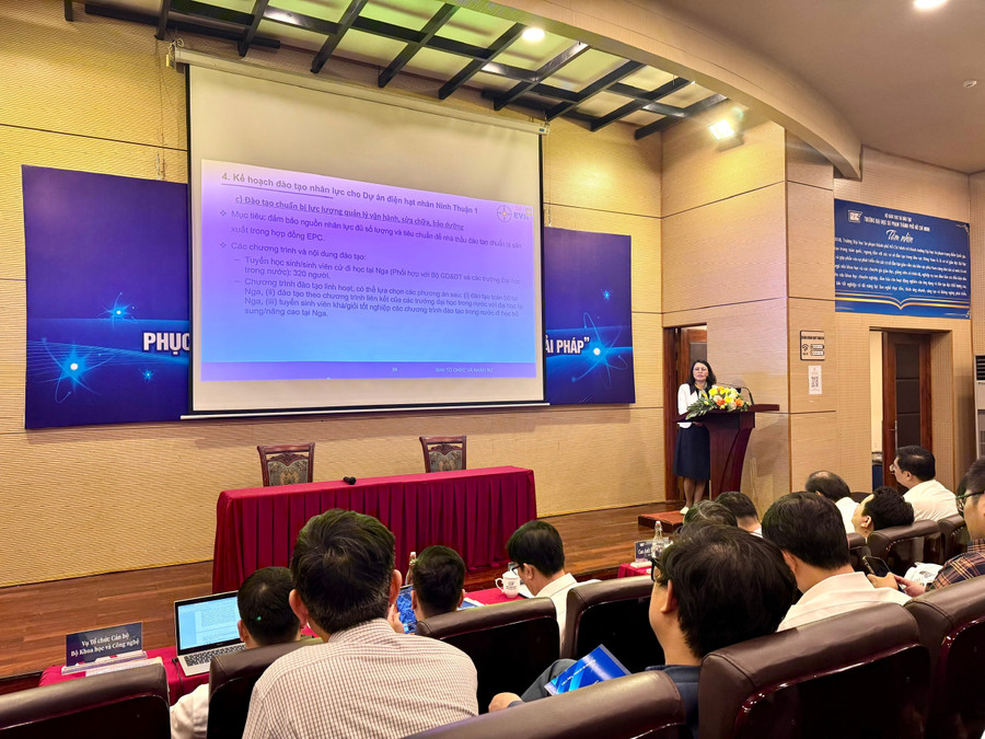 Пані Фан Тхі Хонг Хань, заступниця керівника відділу кадрів В'єтнамської енергетичної групи (EVN), представила свою доповідь. Фото: Туї Лінь. 83def2637f11f04fa900.jpg