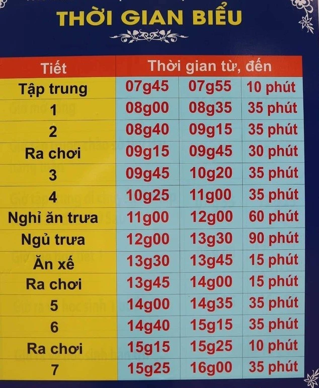 Thời gian biểu giờ học của học sinh Trường Lê Đình Chinh từ năm học tới. (ảnh: NTCC)