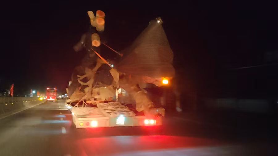 Chiếc xe chở quái thú băng băng trên đường