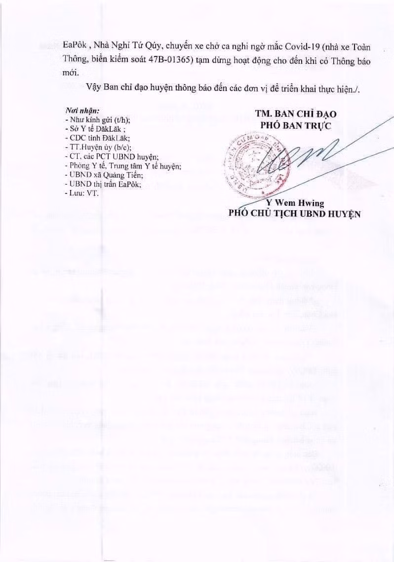 Văn bản tạm dừng các hoạt động của UBND huyện Cư M"Gar.