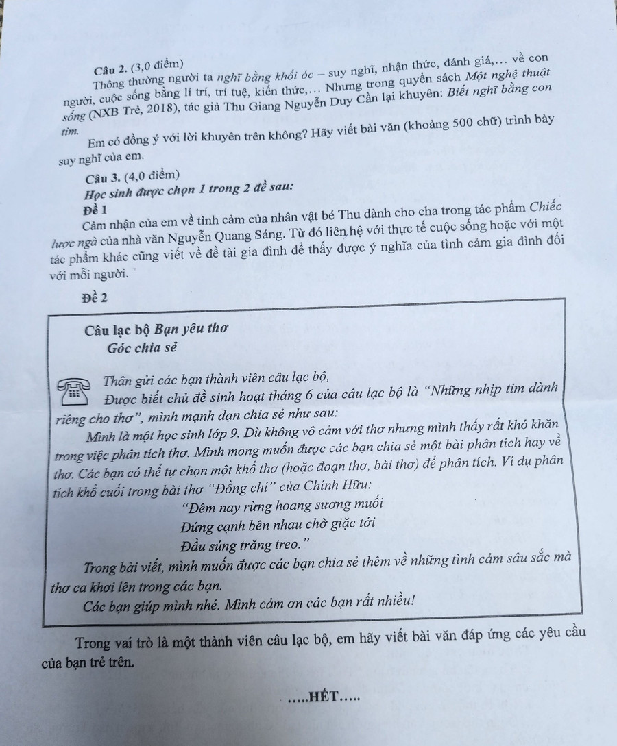 Đề thi Ngữ văn tuyển sinh lớp 10 tại TPHCM.
