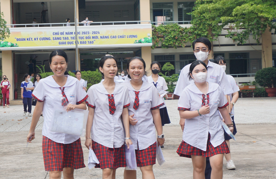 Thí sinh TPHCM phấn khởi sau khi kết thúc bài thi tổ hợp. Thí sinh TPHCM phấn khởi sau khi kết thúc bài thi tổ hợp.