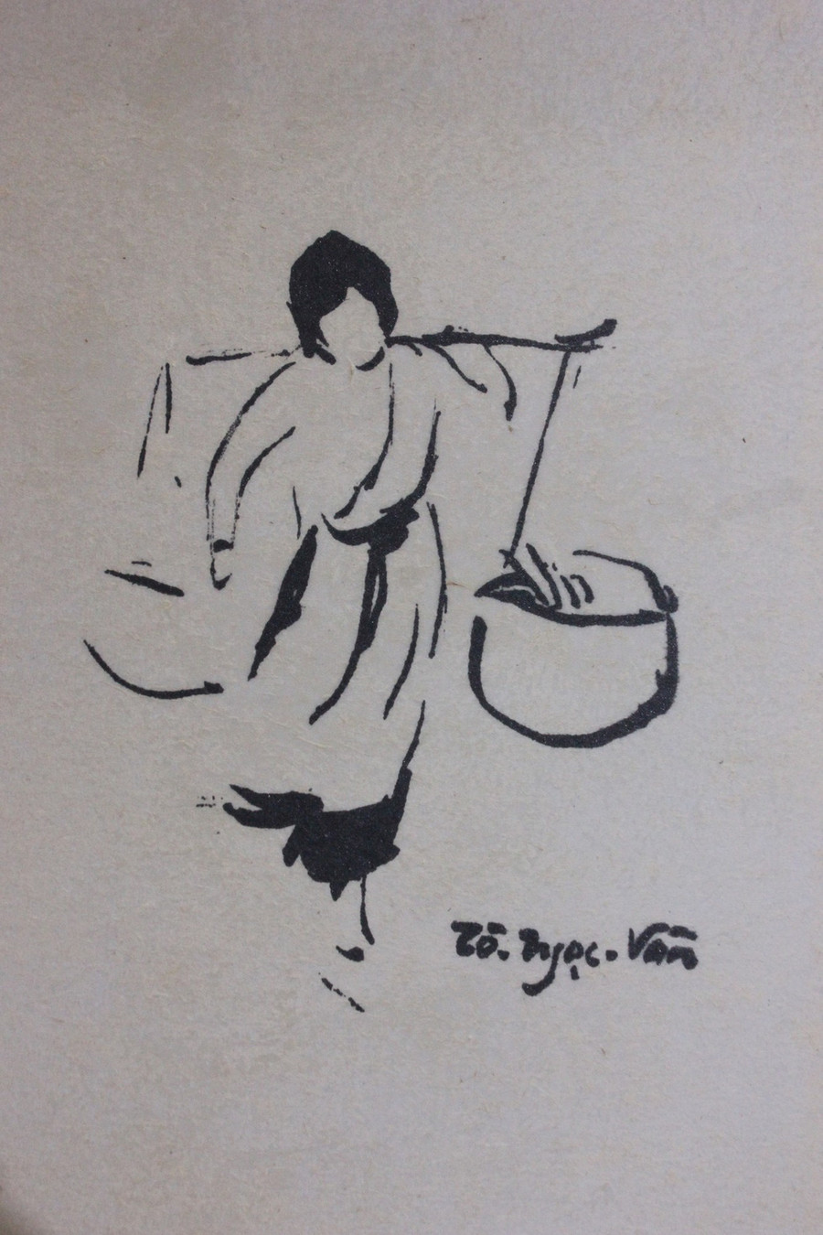 Bức ký họa gánh hàng rong quá sống động với chữ ký Tô Ngọc Vân.