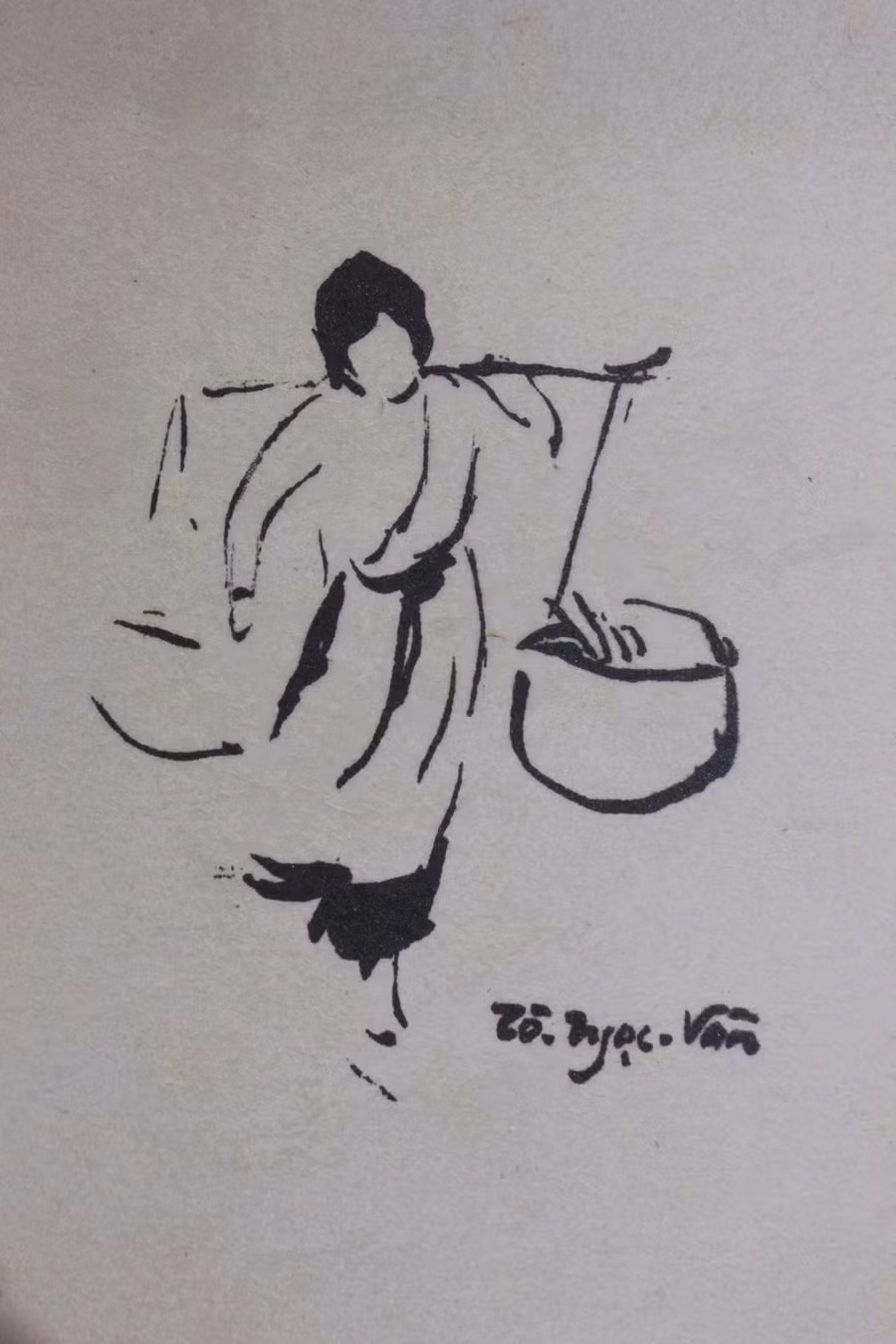 Bức ký họa gánh hàng rong quá sống động với chữ ký Tô Ngọc Vân.