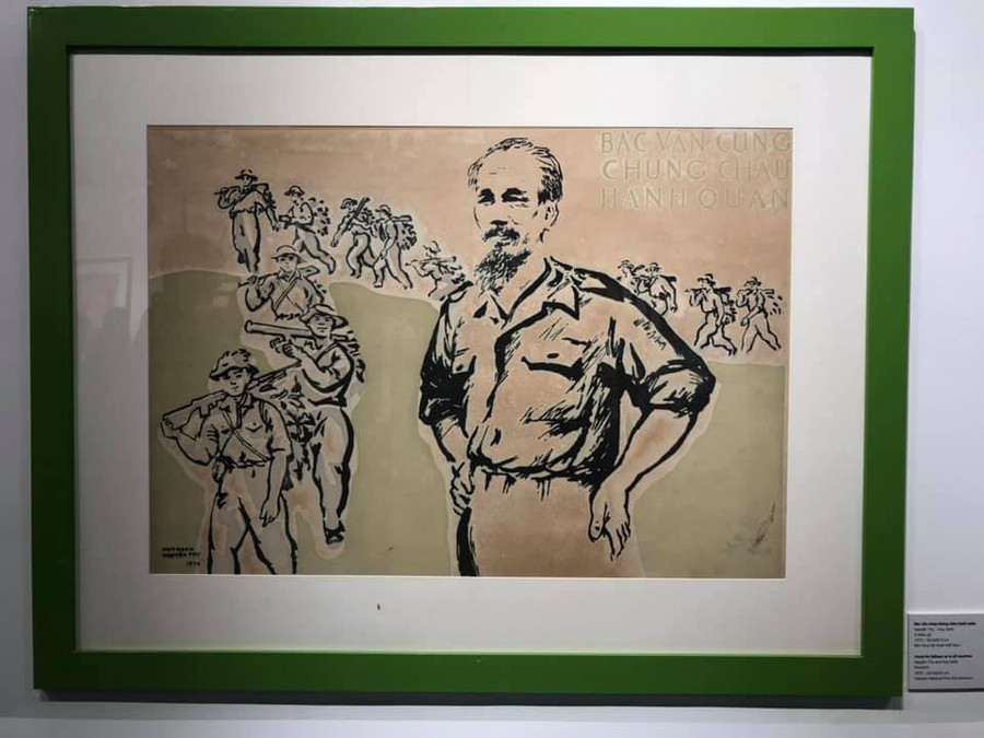 Tác phẩm "Bác cùng chúng cháu hành quân" của họa sĩ Huy Oánh và Nguyễn Thụ Tác phẩm "Bác cùng chúng cháu hành quân" của họa sĩ Huy Oánh và Nguyễn Thụ