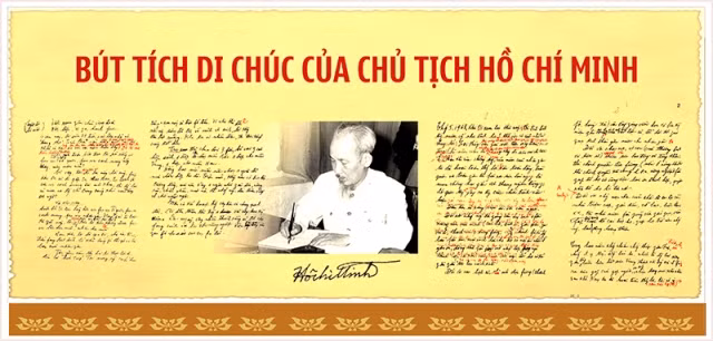 Bút tích Di chúc của Chủ tịch Hồ Chí Minh tại triển lãm.