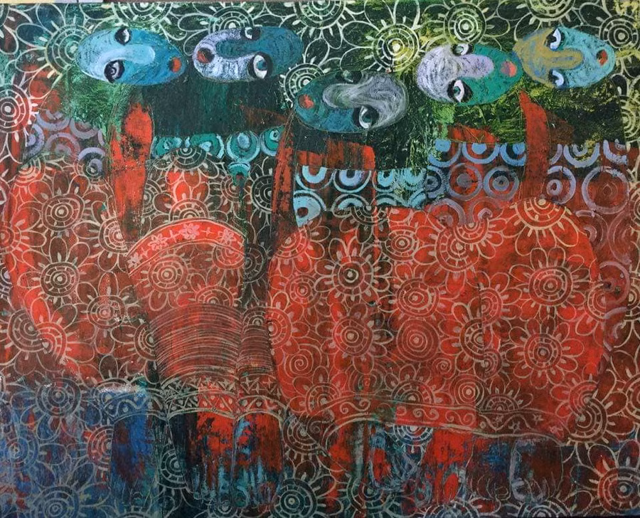 Tác phẩm "Những cô nàng điệu đà" của họa sĩ Nguyễn Vĩnh Thịnh