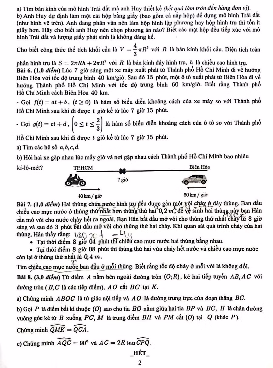 Đề thi môn Toán vào lớp 10 TPHCM.