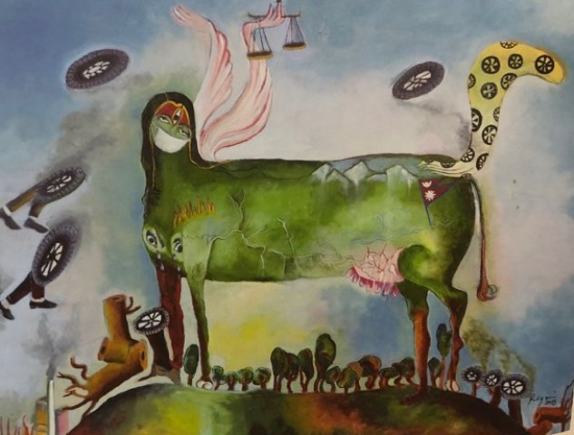 Tác phẩm "Công lý cho tự nhiên" của nữ họa sĩ Ragin Upadhvay Grela (Nepan). Tác phẩm "Công lý cho tự nhiên" của nữ họa sĩ Ragin Upadhvay Grela (Nepan).