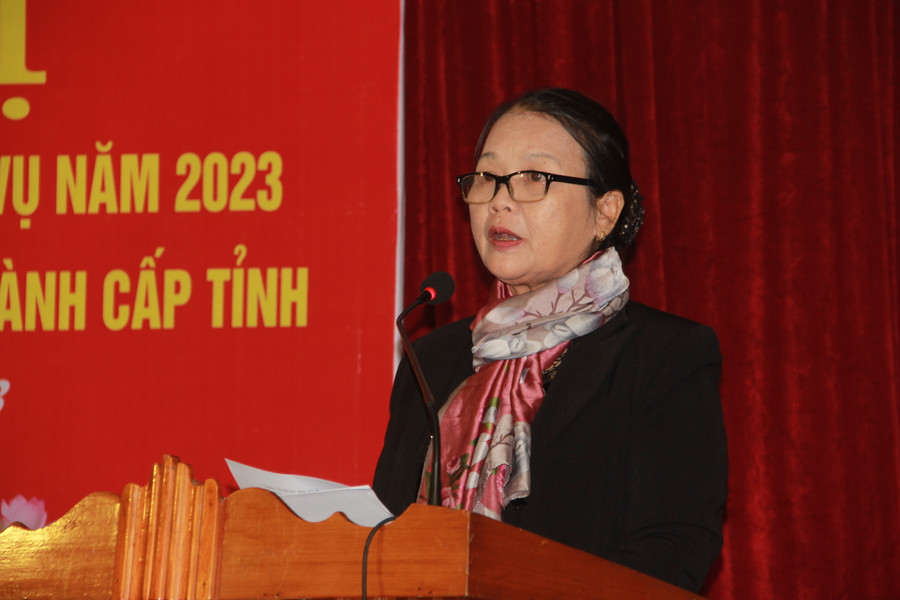 Bà Trần Thị Hồng - Phó Chủ tịch Hội Khuyến học Hà Tĩnh báo cáo tại Hội nghị. Bà Trần Thị Hồng - Phó Chủ tịch Hội Khuyến học Hà Tĩnh báo cáo tại Hội nghị.