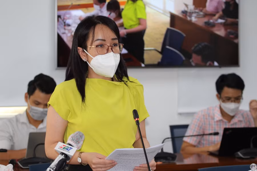 Bà Lê Thiện Quỳnh Như thông tin tại buổi họp báo.